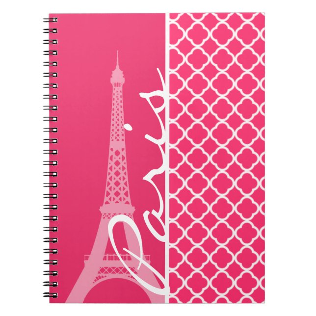 Caderno Espiral Paris; Quatrefoil de Marrocos, rosa-quente (Frente)