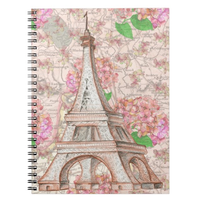 Caderno Espiral Paris Sonha em Flores Rosa (Frente)