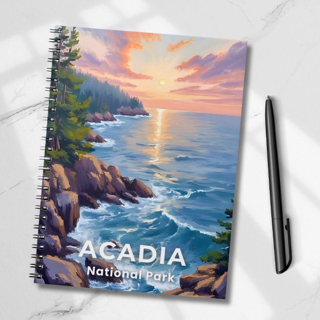 Caderno Espiral Parque Nacional Acadia | Maine Painting Viagem Art (Criador carregado)
