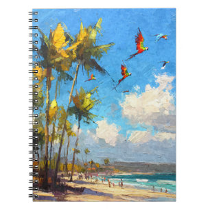 Caderno Espiral Parrots Soaring Tropical Palm Beach Art