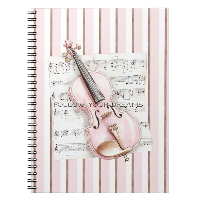 Caderno Espiral Partitura de Violino Rosa (Frente)