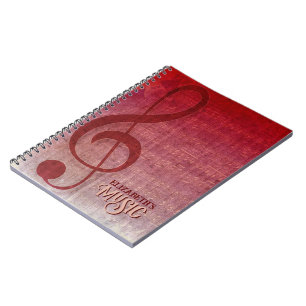 Caderno Espiral Partitura Personalizada Clef Vermelho Cereja