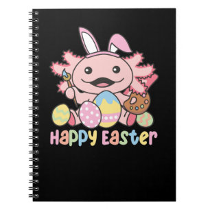 Caderno Espiral Páscoa Axolotl De Cuta De felz pascoa Com Ovos De