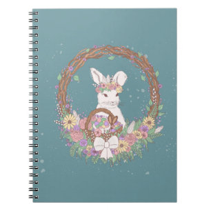 Caderno Espiral Páscoa Bunny Floral Wreath