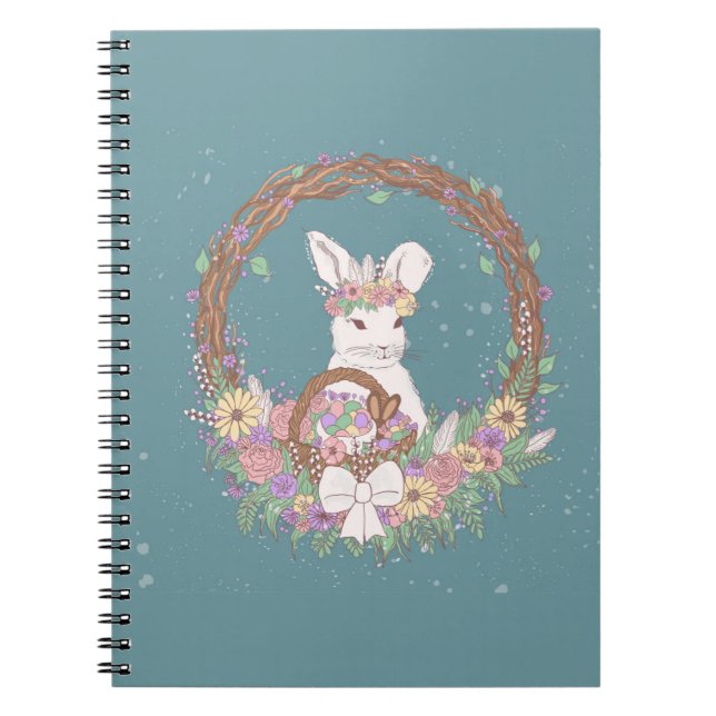 Caderno Espiral Páscoa Bunny Floral Wreath (Frente)