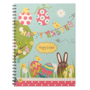 Caderno Espiral Páscoa grande ajustada com coelho bonito do