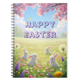 Caderno Espiral Páscoa Lavanda Coelhinho Branco Floral Primavera 