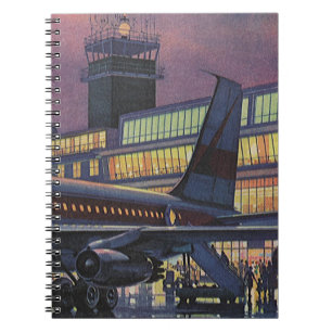 Caderno Espiral Passageiros de negócios vintage em avião no aeropo
