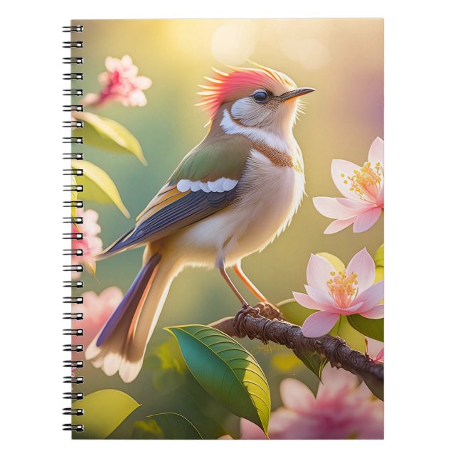 Caderno Espiral Passarinho Fantasia Cabeça Vermelha Peito Buffer (Frente)