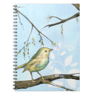 Caderno Espiral Pássaro Amarelo Pequeno Empoleirado em uma ramifi