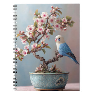 Caderno Espiral Pássaro Azul com Espiral Bonsai Brilhante