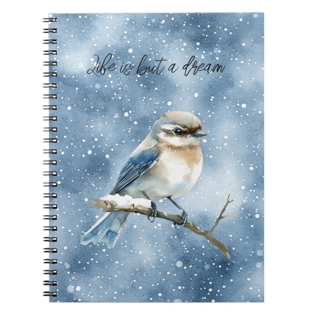 Caderno Espiral Pássaro Azul em um Galho de Árvore (Frente)