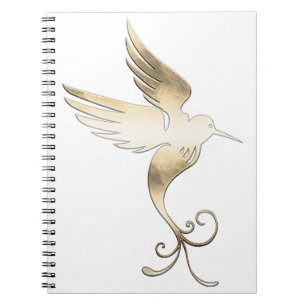 Caderno Espiral Pássaro Branco ouro