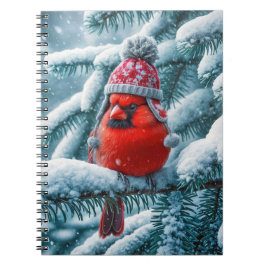 Caderno Espiral Pássaro Cardinho Vermelho Vestindo Chapéu de inver
