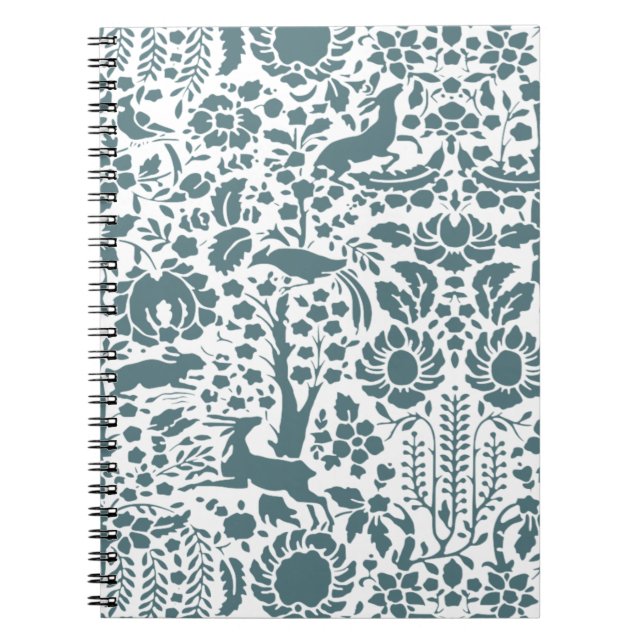 Caderno Espiral Pássaro, cervo, padrão de pessoas de árvores (Frente)