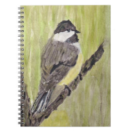 Caderno Espiral Pássaro Chickadee de casaco preto - pintura acríli