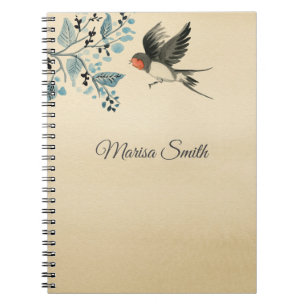 Caderno Espiral Pássaro E Árvore Monograma