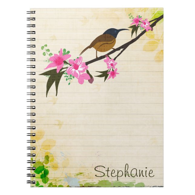 Caderno Espiral Pássaro em um notebook de ramificação (Frente)