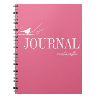 Caderno Espiral Pássaro emperrado em um diário personalizado rosa