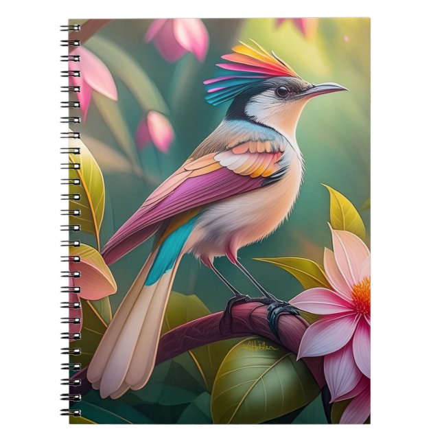 Caderno Espiral Pássaro Fantasia de Jay com Crista de Arco-íris (Frente)