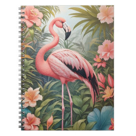 Caderno Espiral Pássaro Flamingo Tropical Rosa Gordo