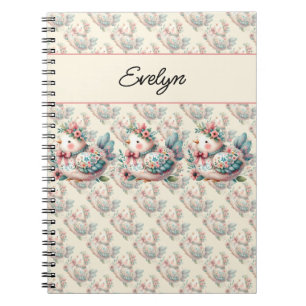 Caderno Espiral Pássaro Folclórico Floral com Charme Pastel Boho