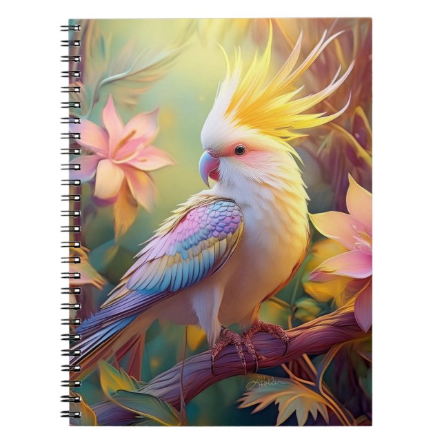 Caderno Espiral Pássaro Iridescente Wing Cockatiel Fantasy (Frente)