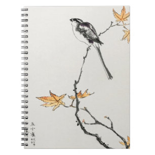 Caderno Espiral Pássaro japonês minimalista na arte do outono