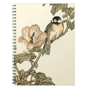 Caderno Espiral Pássaro Oriental Empoleirado no Branch