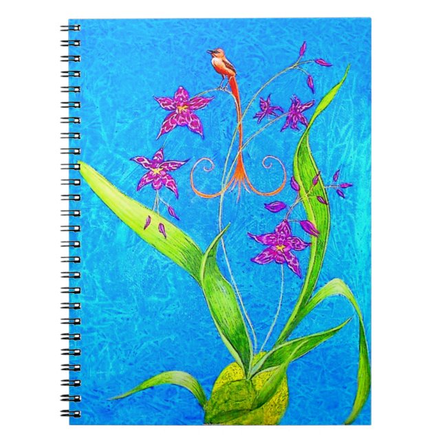 Caderno Espiral Pássaro Orquídeo bonito (Frente)