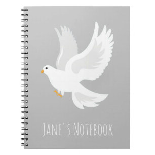 Caderno Espiral Pássaro pomba branco na cinza
