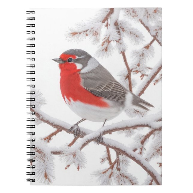 Caderno Espiral Pássaro Robin Vermelho na Neve (Frente)