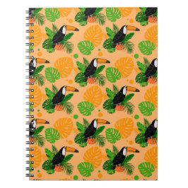 Caderno Espiral Pássaro Tátil Tropical Padrão sem costura