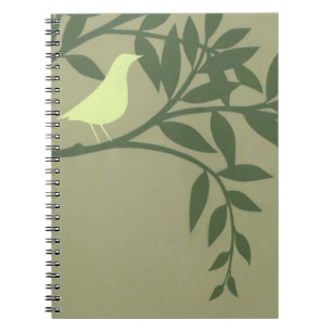 Caderno Espiral Pássaro Verde Empoleirado no Ramo Verde