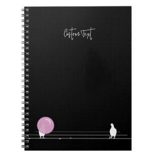 Caderno Espiral Pássaros bonitos e engraçados em preto-fio