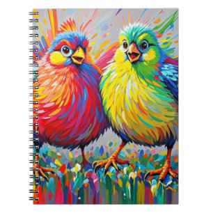 Caderno Espiral Pássaros com abstrato de arte colorida, gracinha g
