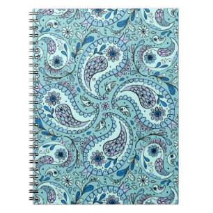 Caderno Espiral Pássaros da Paisley em azul-bebê