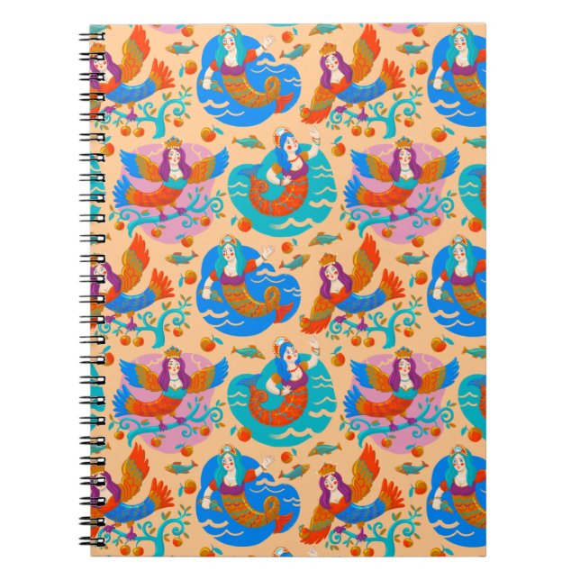 Caderno Espiral Pássaros de fogo e sereias (Frente)