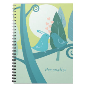 Caderno Espiral Pássaros do Amor Azul na Árvore