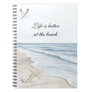 Caderno Espiral Pássaros do mar de Starfish no Oceano Azul Praia