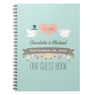 Caderno Espiral Pássaros Monogrammed do amor do Aqua que Wedding 