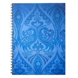 Caderno Espiral Pássaros Pavões Orientais Azuis