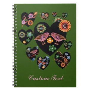 Caderno Espiral Pássaros personalizados do amor Arte popular escan
