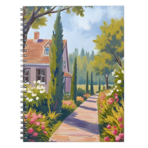 Caderno Espiral Passeio pelo Jardim Caminho Floral Pintura a Óle