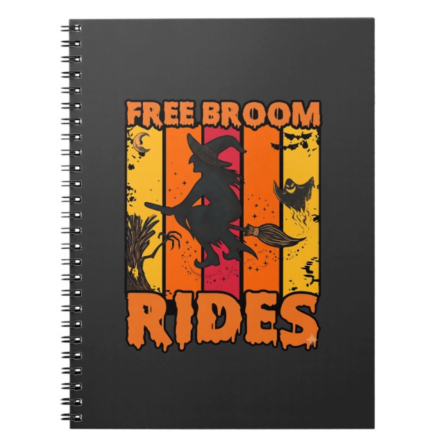 Caderno Espiral Passeios de vassoura grátis Halloween Bruxas voado (Frente)