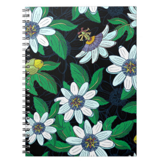 Caderno Espiral Passionflower Black Background Floral Sem Costura