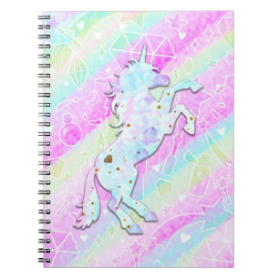 Caderno Espiral Pastel Arco-íris Diamantes & Estrelas Unicórnio Má