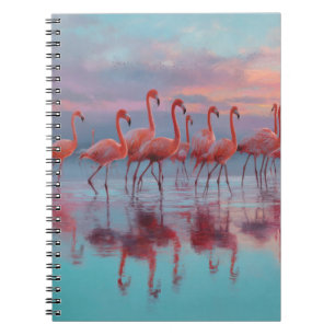 Caderno Espiral Pastel Flamingos Reflexão Por Água Solar