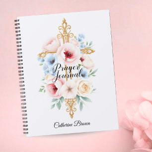 Caderno Espiral Pastel Floral Católico Cruz Faith Diário de Oração