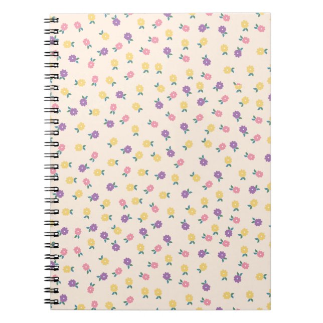 Caderno Espiral Pastel Floral Pattern – Cute Yellow, Pink & Purple (Frente)